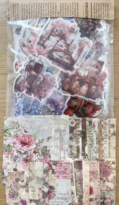 40.コラージュ素材　マステ　シール　300枚 大量　まとめ売り