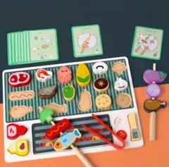 木製　知育玩具　バーベキュー　型はめパズル　絵合わせ　棒通し　モンテッソーリ