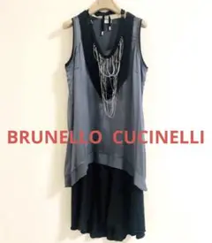 BRUNELLO CUCINELLI シルク×カシミ ネックレス付ワンピ