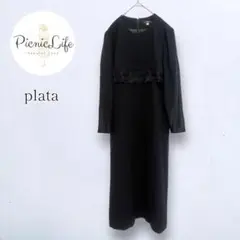 美品【plata】ブラックフォーマルワンピース 長袖 セレモニー シアー袖 XL