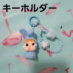 クライベイビー キーホルダー ストラップ ブルー うさぎ ビーズ ペイント