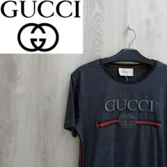P0568 GUCCI グッチ Tシャツ ビッグロゴ 刺繍 ウェブライン