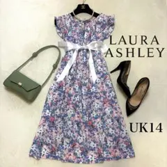 【美品✨UK14】ローラアシュレイ 花柄 フリル フレンチスリーブ ワンピース