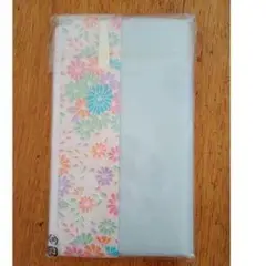 水色と花柄の文庫本ブックカバー