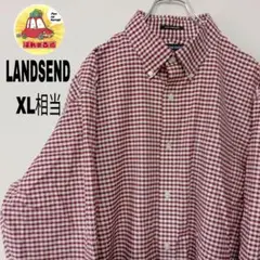 USA古着 LAMDSEND 長袖ボタンシャツ　　XL相当 レッド　ホワイト