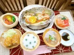 ミニチュアフード　鮭ときのこのバター醤油ホイル焼き　定食セット
