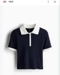 美品 H&M ネイビー ホワイト 半袖ポロシャツ XS