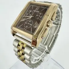 【稼働品】CITIZEN スクエア 3点カレンダー コンビカラー 腕時計