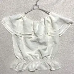 新品☆ ウエストギャザー フリルトップス オフホワイト チェック ノースリーブ