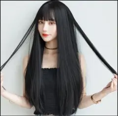 ロング ストレート ウィッグ ぱっつん 黒 フルウィッグ