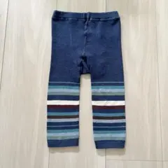 ストライプ柄　ニット長ズボン　70-80cm ネイビー