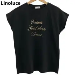 Linoluce ストリート系　英字プリント　 ブラックノースリーブTシャツ