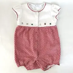 familiar ファミリア　赤白チェックロンパース　70cm
