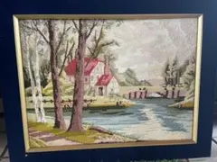 ペルシャ絨毯 絨毯絵画 タペストリ 湖畔の家 額なし