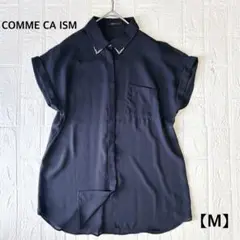 COMME CA ISMコムサイズム とろみブラウス 襟付きビジュー M 透け感