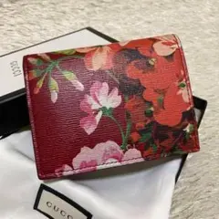 ほぼ新品✨グッチ 二つ折り財布 GGブルームス 花柄 フローラ レザー レッド