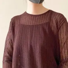 最終お値下げ中ユニクロ透かし編みダークブラウン長袖ニット