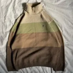 LACOSTE ラコステ ハンドニット マルチカラー ブラウン ベージュ 胸ロゴ