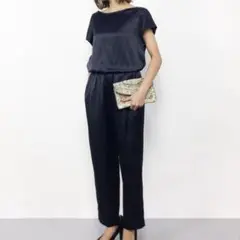 サテン フレンチスリーブ オールインワン