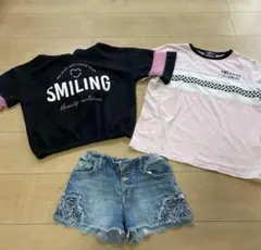 キッズ服 トップス2枚とデニムショートパンツセット