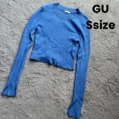 GU 【S】 ミニケーブルクロップドセーター ブルー 派手 ショート丈
