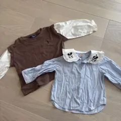 ミッキー刺繍フリル襟長袖シャツセット