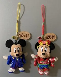 ディズニーリゾート 2011 ミッキー ミニー ストラップ お正月 ちりめん