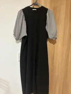 しまむら　黒のパフスリーブカットソーワンピース Lサイズ