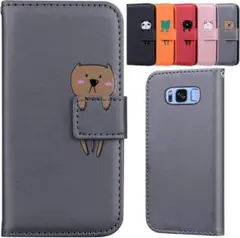 Torske Galaxy S8 ケース 手帳 グレー ネズミ ビーバー カバー