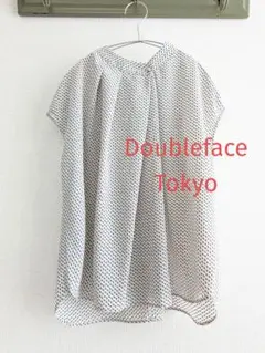 【美品】Doubleface 小紋柄　タックフレアー　ノースリーブブラウス