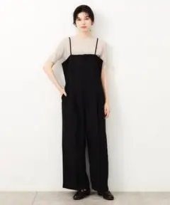 オペークドットクリップ リネンライクオールインワン ブラック