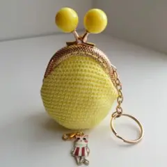 手編みがま口、選べる黒猫チャーム付き　ハンドメイド