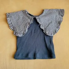 美品チェックビックカラーネイビートップス 90韓国子供服