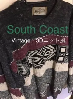 ■ 古着 ヴィンテージ・3Dニット風 柄セーター プルオーバー Lサイズ
