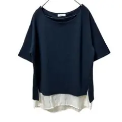 a.v.v アーヴェヴェ　重ね着風　ネイビー 半袖 Tシャツ　半袖