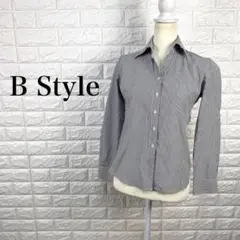 ◯Bstyle レディース 長袖シャツ ストライプ グレー ホワイト M