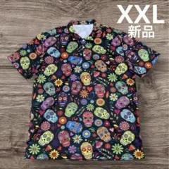 新品　ドクロ　ストレッチ　 XXL スカル　エスニック　ゴルフ　ポロシャツ