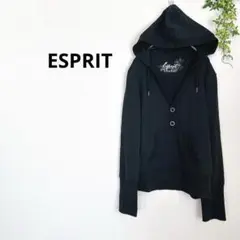 エスプリ　美品✨Vネックパーカー　フード　黒　XL