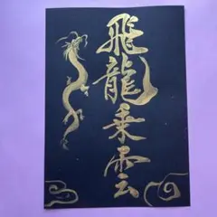 書道作品　飛龍乗雲　龍　雲　金　直筆　越前和紙鳥の子紙ブラックA４サイズ