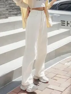 ホワイト ジーンズ パンツ ワイドパンツ 新品未使用 タグ付き XL 大きめ
