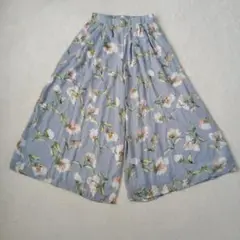 【神戸レタス】花柄　ガウチョ　ワイド　水色　Fサイズ　ゆったり