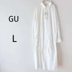 【新品】 GU ギャザーキリカエシャツワンピース UVカット 無地 シンプル L