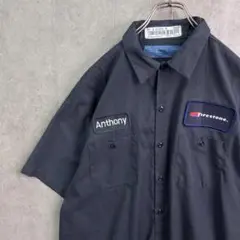 CiNTAS　シンタス　ワッペン　半袖　ワークシャツ　古着　ネイビー　XL