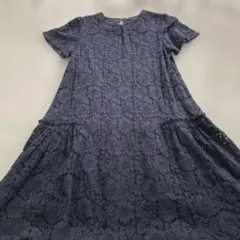 ロングワンピース　レース紺生地