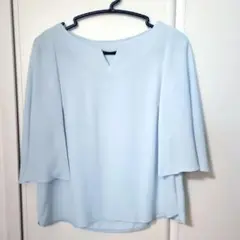 【美品】ライトブルー Vネック ケープスリーブ ブラウス サイズ1