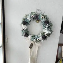 秋色紫陽花とソーラーフラワーのリース　直径約20ｃｍ