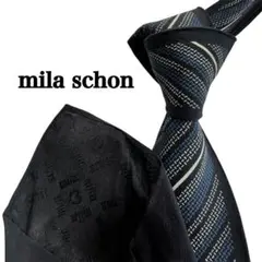 mila schon ミラショーン　ネクタイ 紺青ストライプ柄レジメンタルタイ