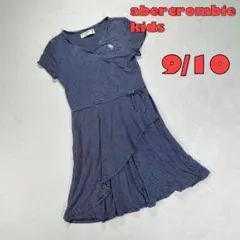 【abercrombie kids】半袖ワンピース　ボーダー　ロゴ刺繍　9/10