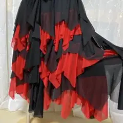 社交ダンス レッスンウェア 黒赤フリル