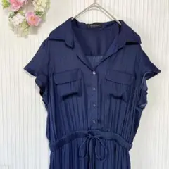 美品★ 【オフオン】 とろみ Aライン ワンピース （M）袖フレア ドロスト